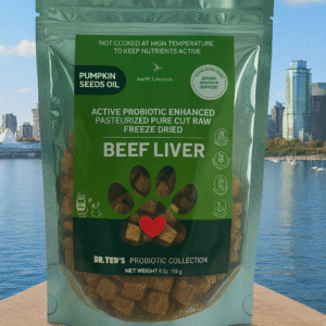 Dr. Ted's Probiotic collection:  Pasteurized Pure Cut Raw Freeze Dried Beef Liver- with 3 active Probiotics and Pumpkin seed oil