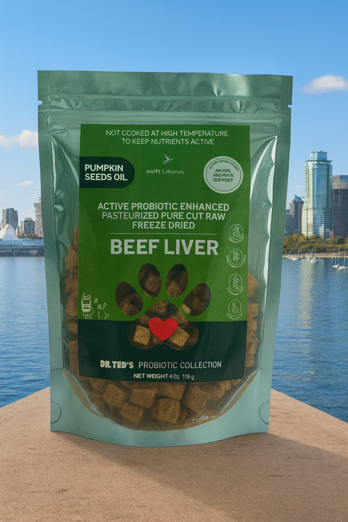 Dr. Ted's Probiotic collection:  Pasteurized Pure Cut Raw Freeze Dried Beef Liver- with 3 active Probiotics and Pumpkin seed oil