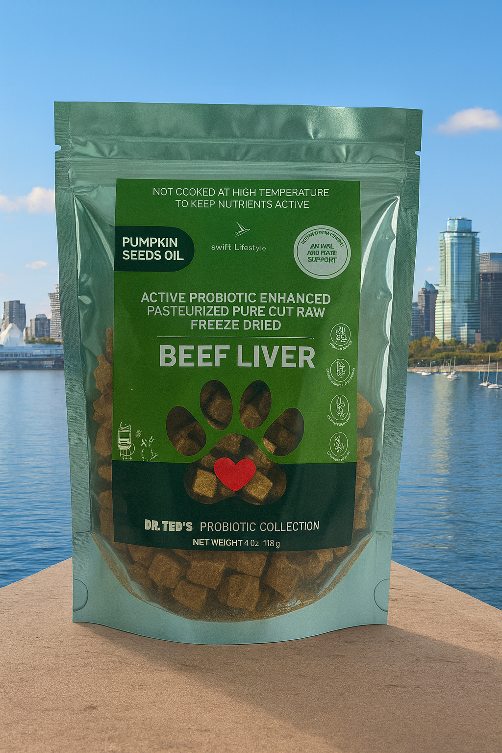 Dr. Ted's Probiotic collection: Pasteurized Pure Cut Raw Freeze Dried Beef Liver- with 3 active Probiotics and Pumpkin seed oil